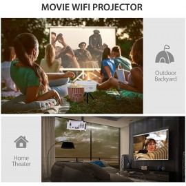 DLP Projector, bonsaii 350 ANSI Lumen Smart WiFi Bluetooth Projector with Hi-Fi Speaker, 3D 1080P 120" Display Supported Movie Projector for Home Theater, Compatible with TV Stick/USB/HDMI/Android/iOS